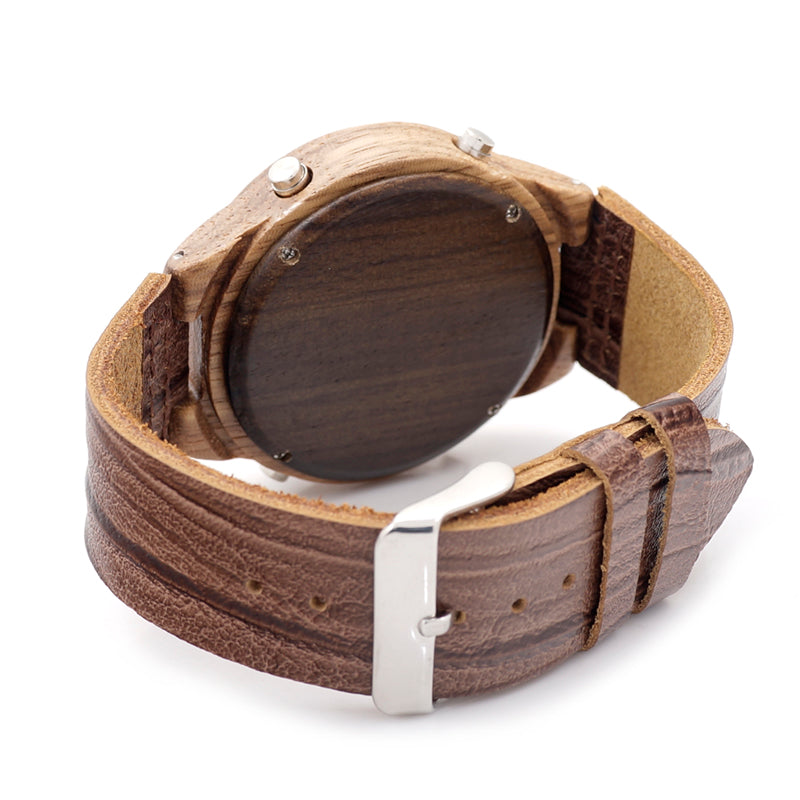 Wooden Digital Watch with Genuine Leather Band