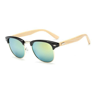 Classic Browline Wooden Frame Sunglasses
