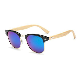 Classic Browline Wooden Frame Sunglasses