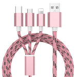 3 In 1 USB Charger Cable with Lightning, Micro USB, Type C Connectors for Various Smart Phones